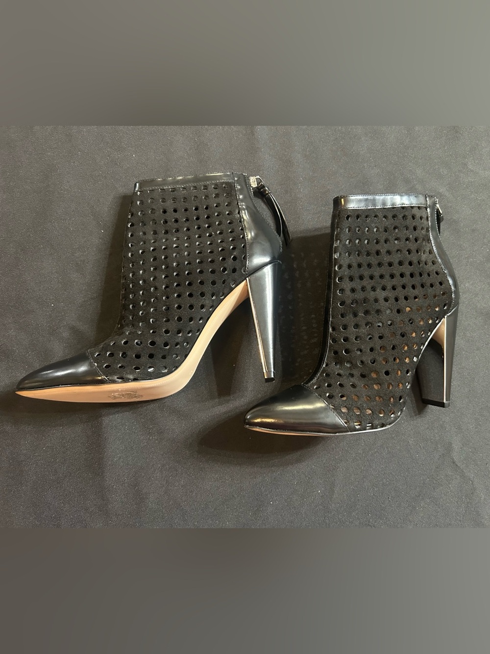 French Connection Black Perforated Pointed Heel Booties